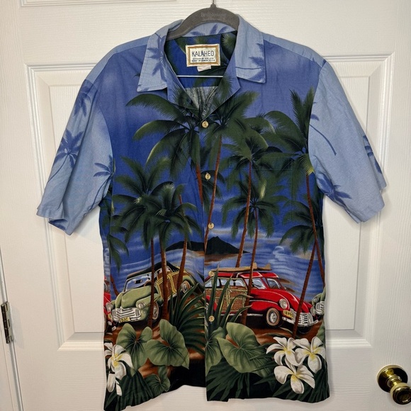 Kalaheo Vintage Mens Blue Hawaiian Shirt 100% Cotton Made in Hawaii Size Medium - Picture 1 of 5